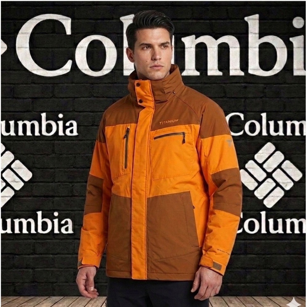 🔥Columbia Titanium🤑Ski Jacket Large Waterproof Parka Omni-Tech Orange 3-in-1